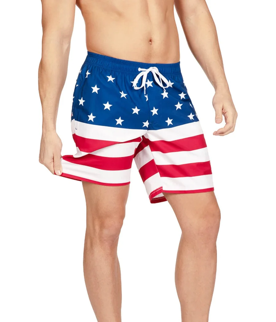 American Flag Stretch Swim Trunks - 7.5" Inseam - Image 2