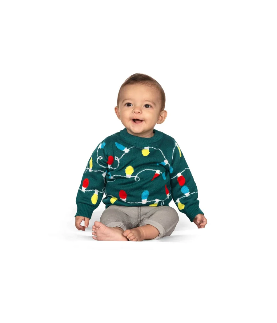 Baby Boy's Green Christmas Lights Sweater - Image 2