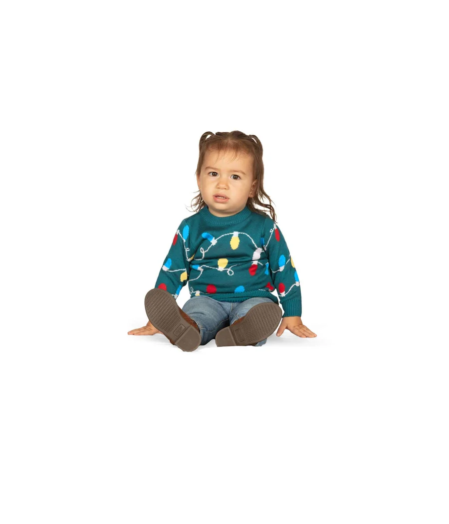 Baby Girl's Green Christmas Lights Sweater - Image 2
