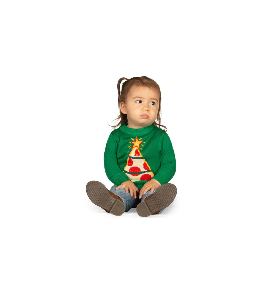 Baby Girl's Pizza Tree Ugly Christmas Sweater - Image 2