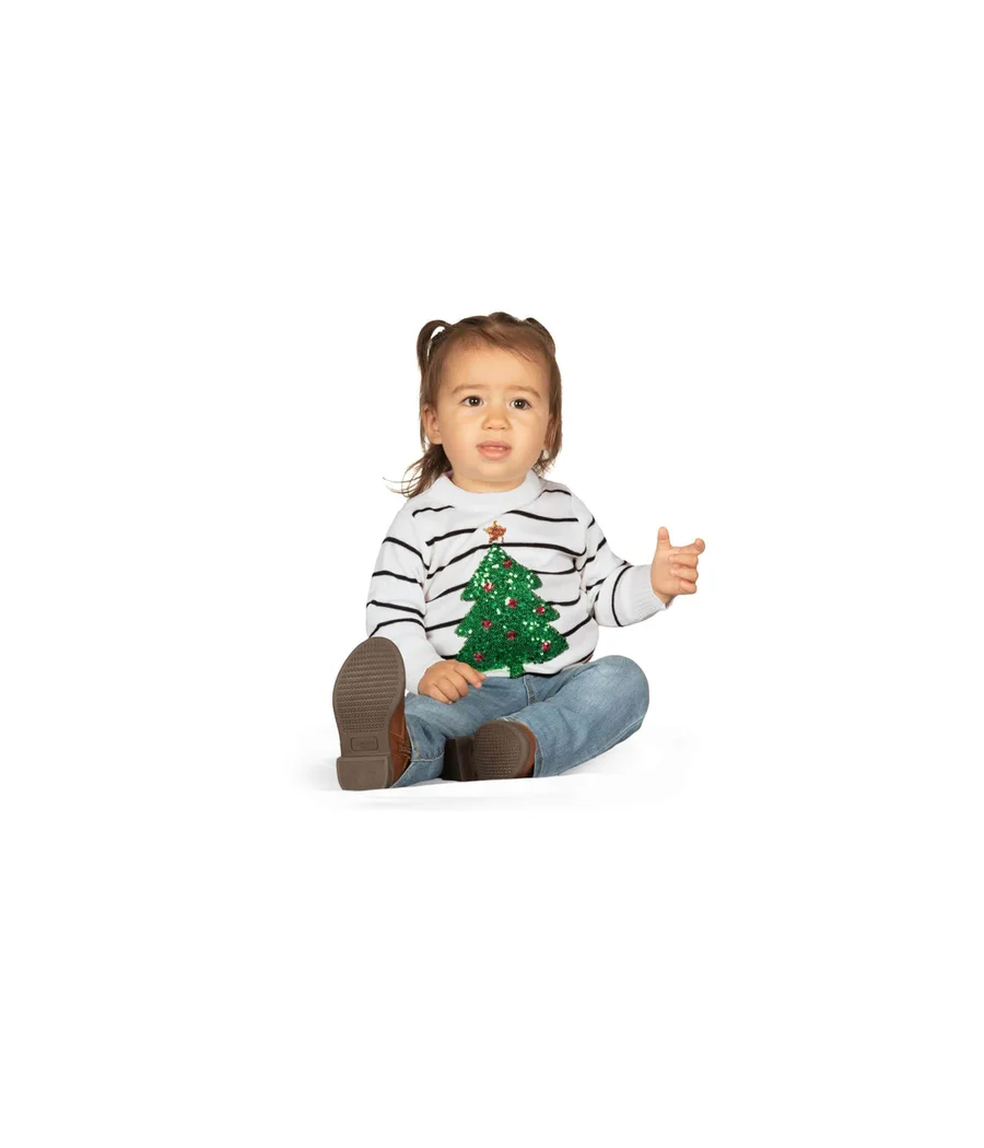 Baby Girl's White Striped Tree Sweater - Image 2