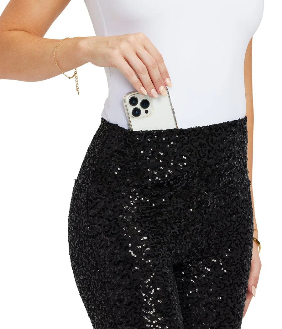Black Sequin High Waisted Leggings - Image 3