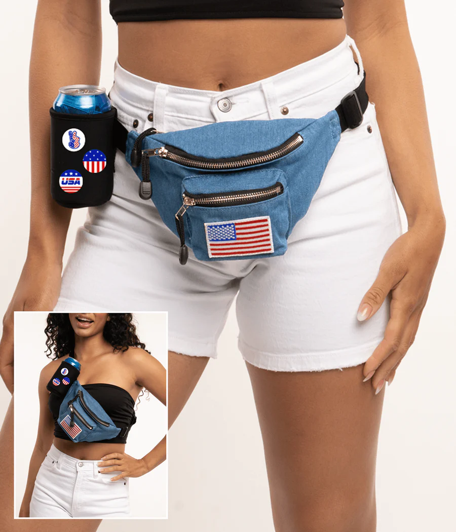 Blue Jean Buckle Fanny Pack with Drink Holder - Image 2