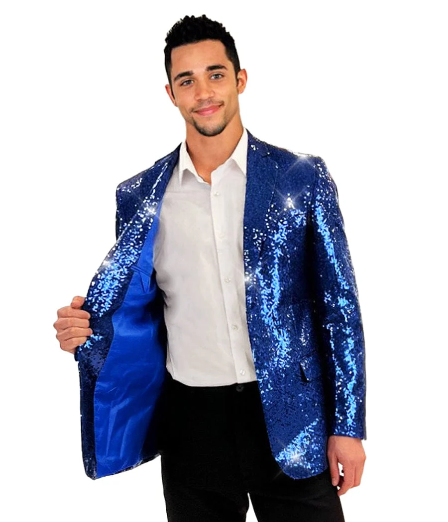 Men's Blue Sequin All Over Blazer - Image 2