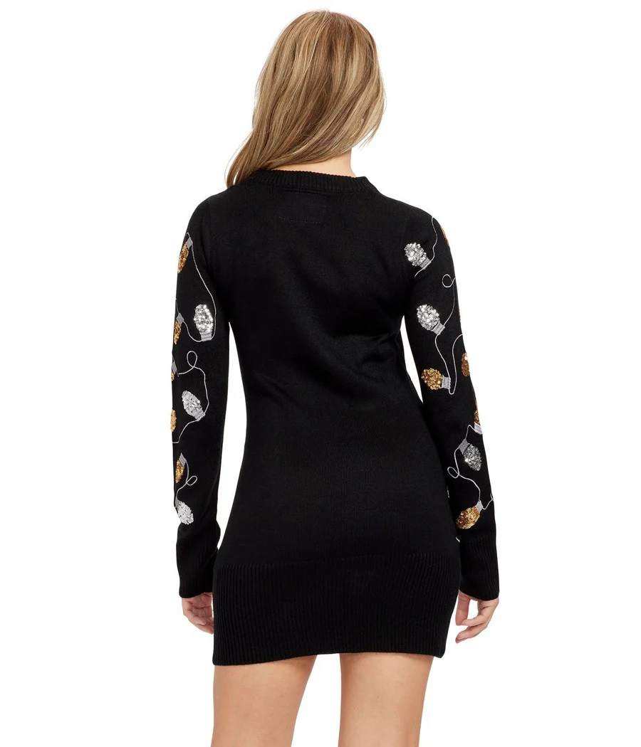 Women's Christmas Light Strand Sequin Sweater Dress - Image 5