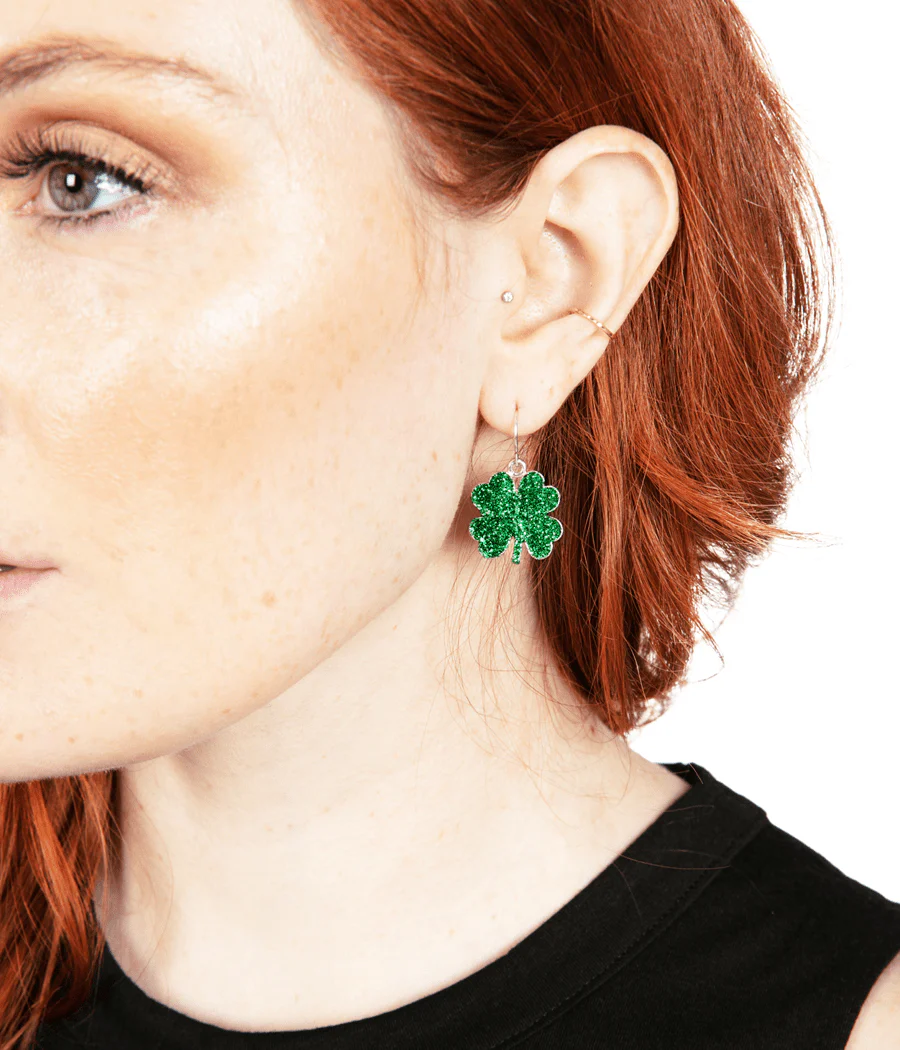 Four Leaf Clover Glitter Earrings - Image 2