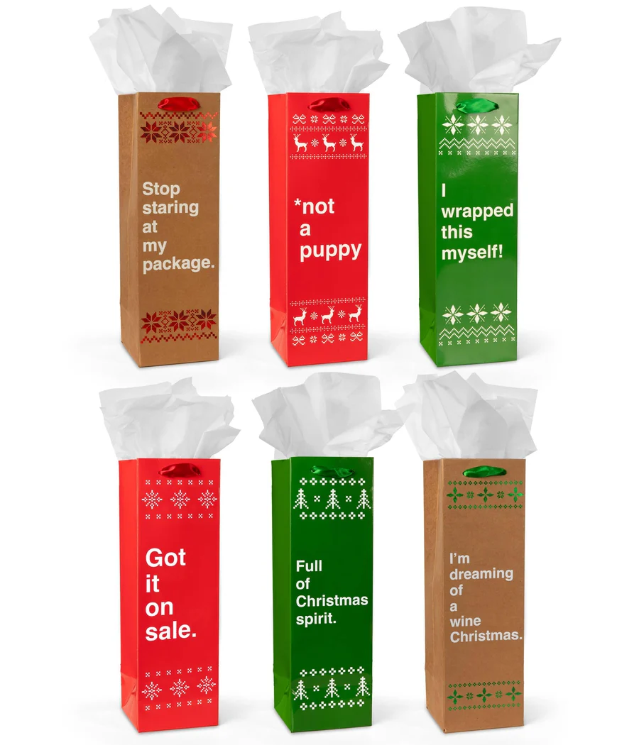 Funny Christmas Wine Gift Bags - Set of 6 - Image 2