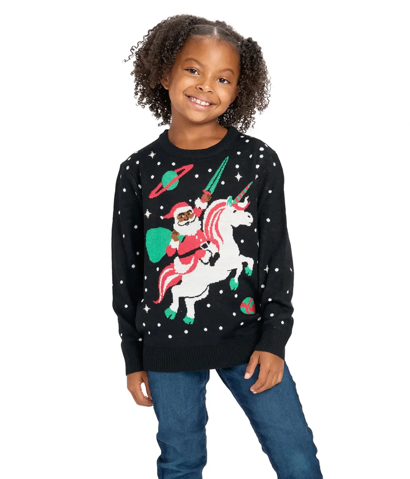 Girl's Santa Unicorn Ugly Christmas Sweater - Image 3