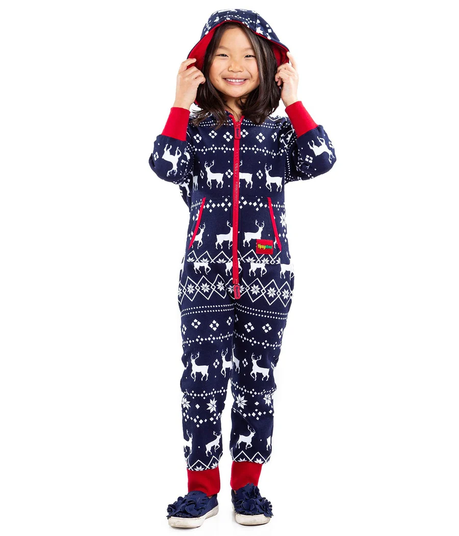 Girl's Blue Reindeer Jumpsuit - Image 3