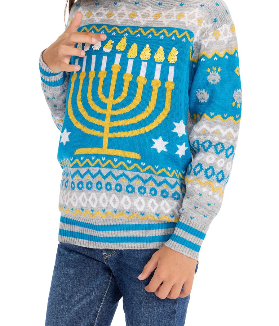 Girl's Reversible Sequin Hanukkah Sweater - Image 4