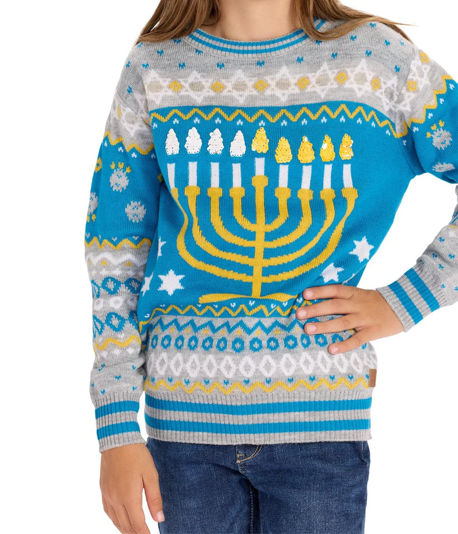 Girl's Reversible Sequin Hanukkah Sweater - Image 5