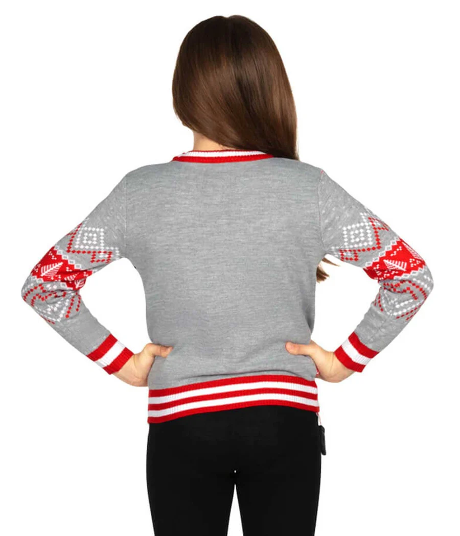 Girl's Sequin Rudolph Light Up Ugly Christmas Sweater - Image 2