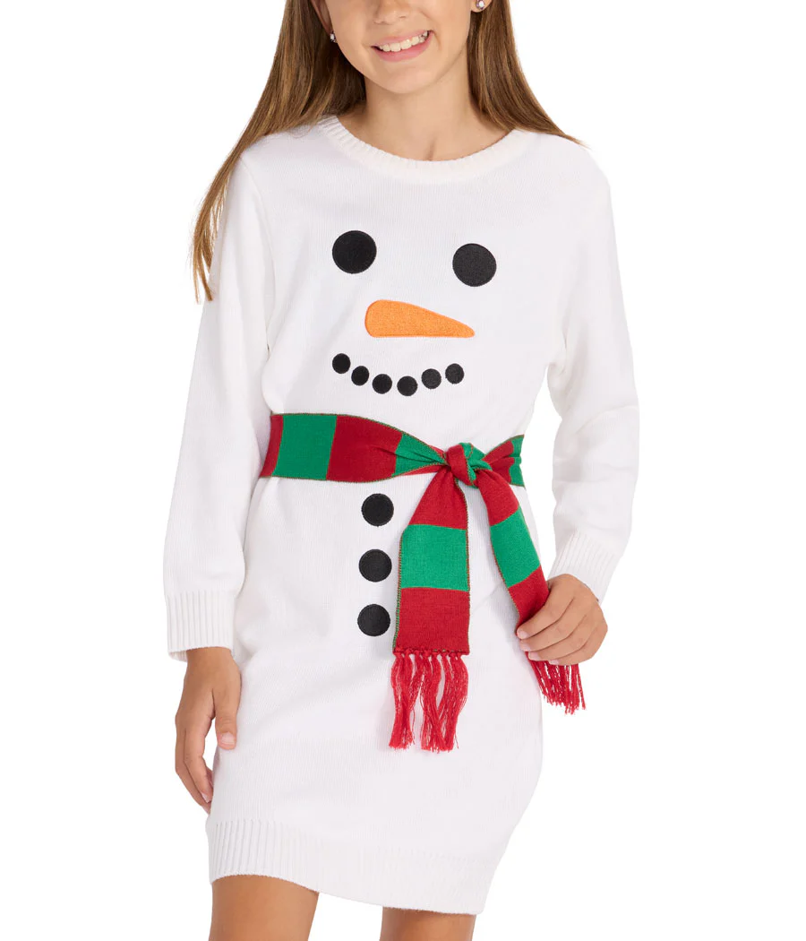 Girl's Snowman Scarf Sweater Dress - Image 3