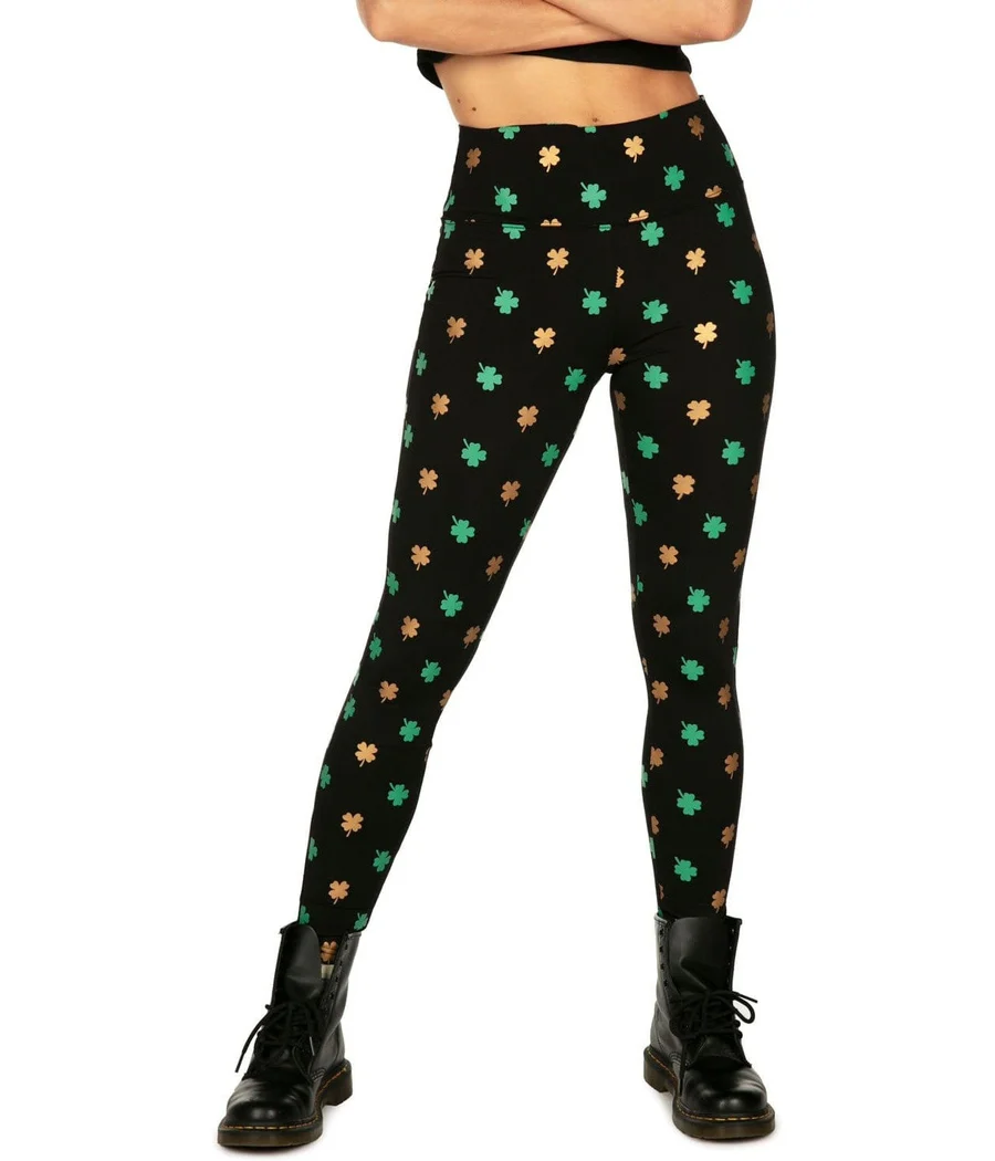 Gold Foil Clover High Waisted Leggings - Image 3