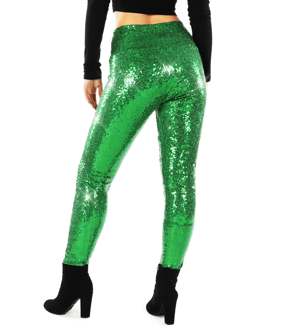 Green Sequin High Waisted Leggings - Image 2