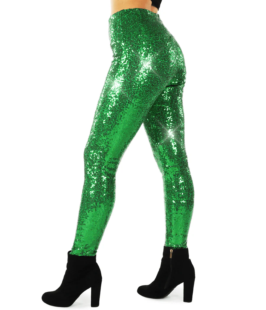 Green Sequin High Waisted Leggings - Image 3