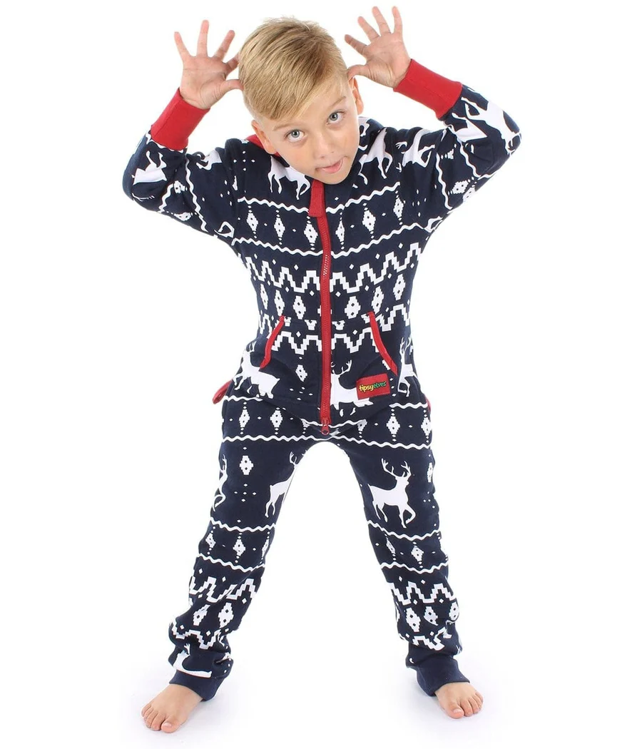 Boy's / Girl's Blue Fair Isle Reindeer Jumpsuit - Image 4