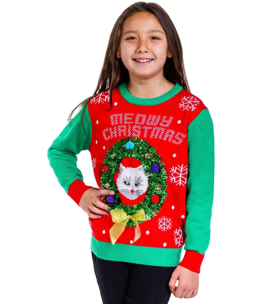Boy's / Girl's Cat in Wreath Ugly Christmas Sweater - Image 5