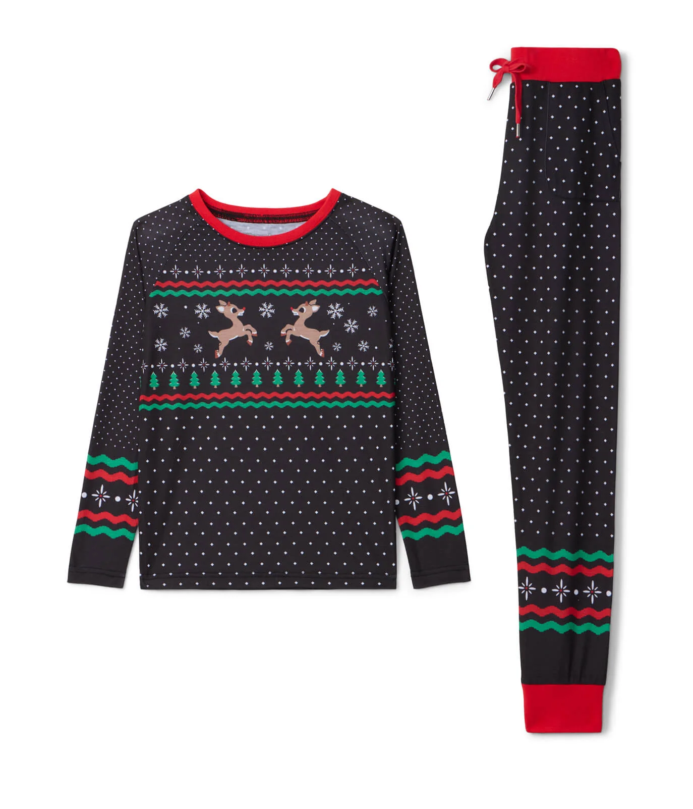 Girl's Fair Isle Rudolph Crew Neck Pajama Set - Image 2