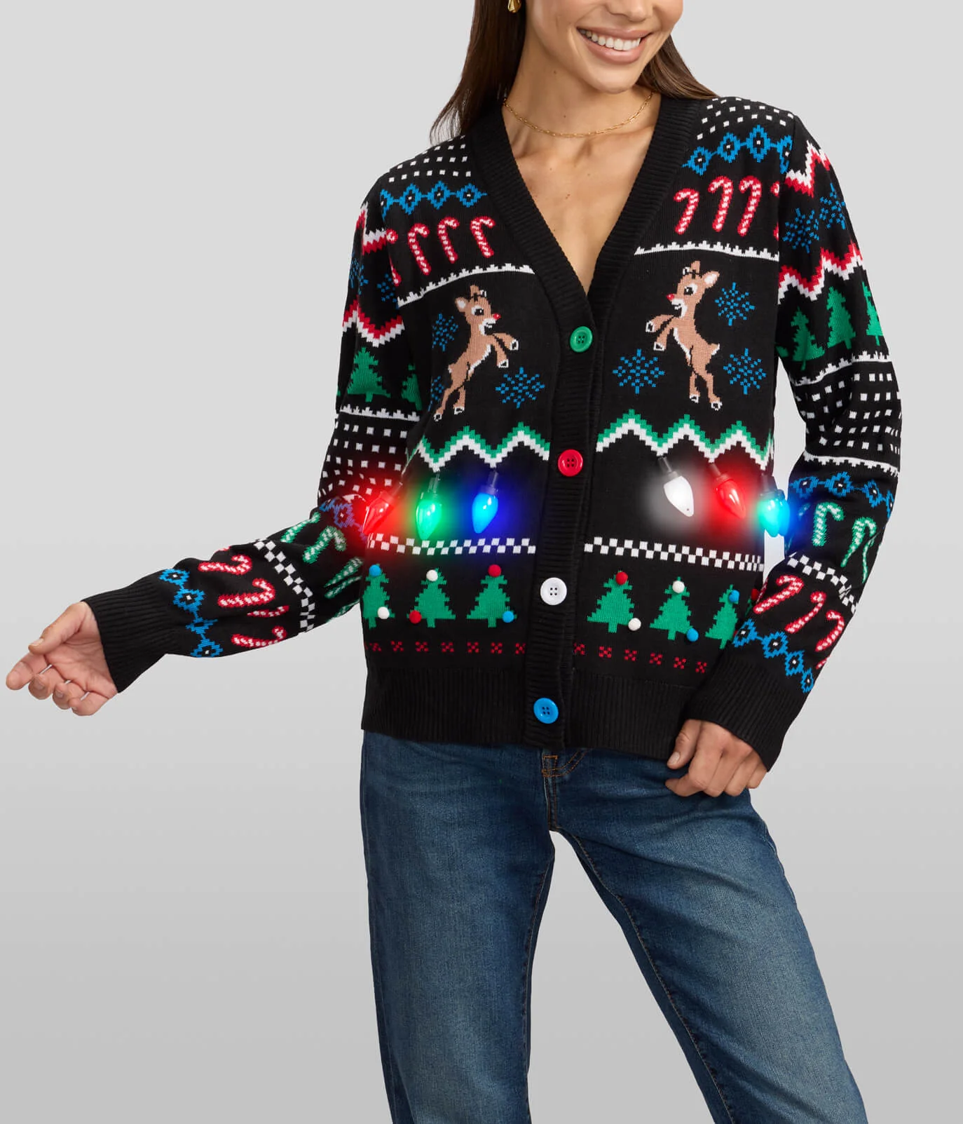 Matching Fair Isle Rudolph Light Up Family Cardigan Sweaters - Image 4