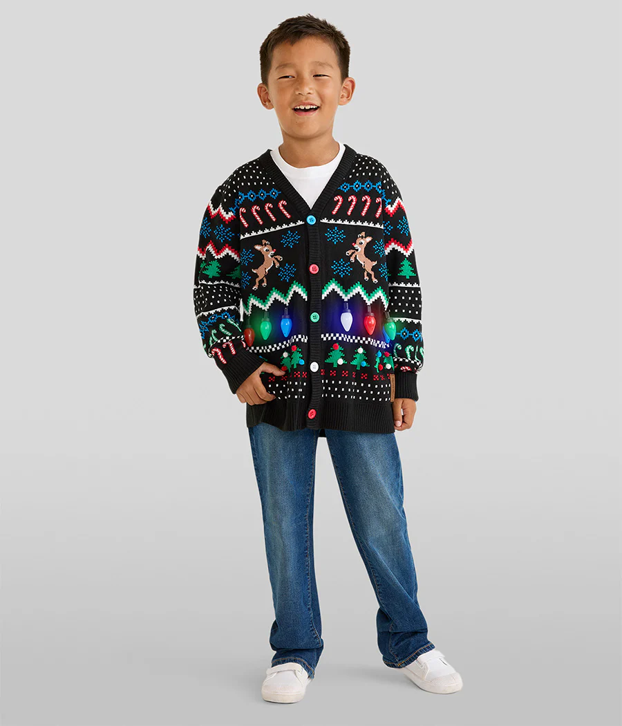 Matching Fair Isle Rudolph Light Up Family Cardigan Sweaters - Image 7