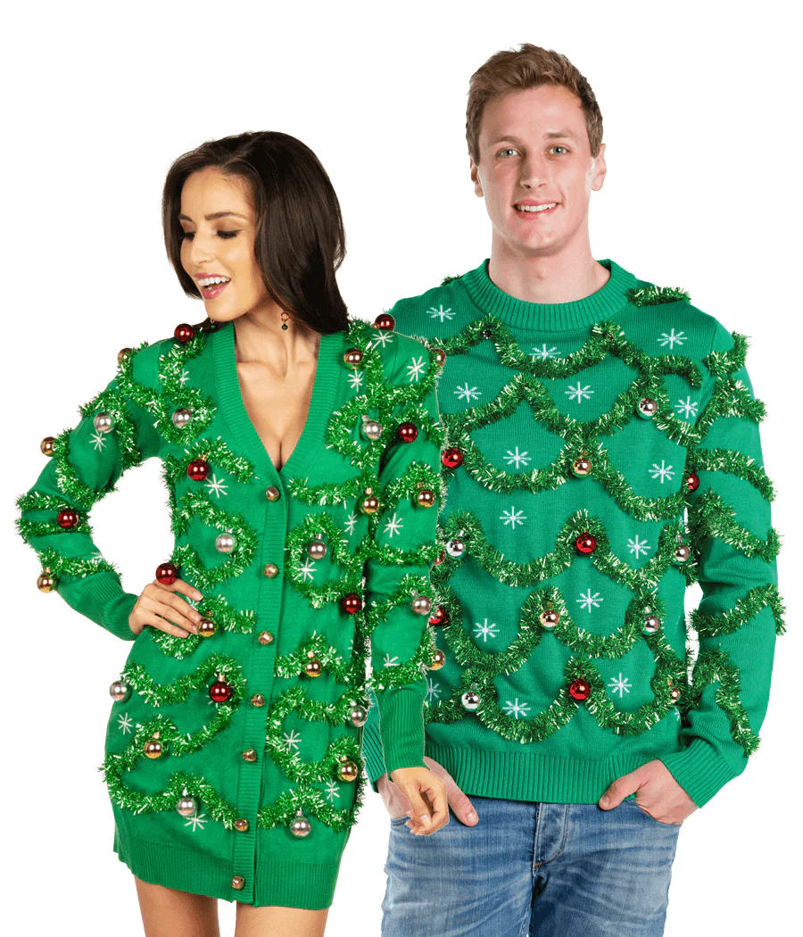 Matching Gaudy Garland Couples Ugly Christmas Sweater - Image 2