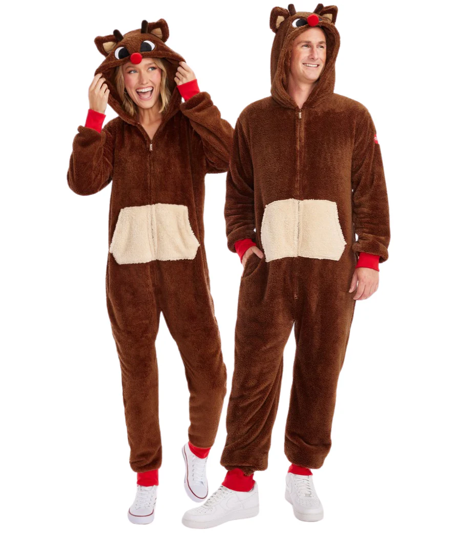 Matching Rudolph Sherpa Couples Jumpsuits