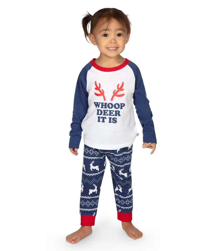 Toddler Girl's Whoop Deer It Is Crew Neck Pajama Set - Image 2