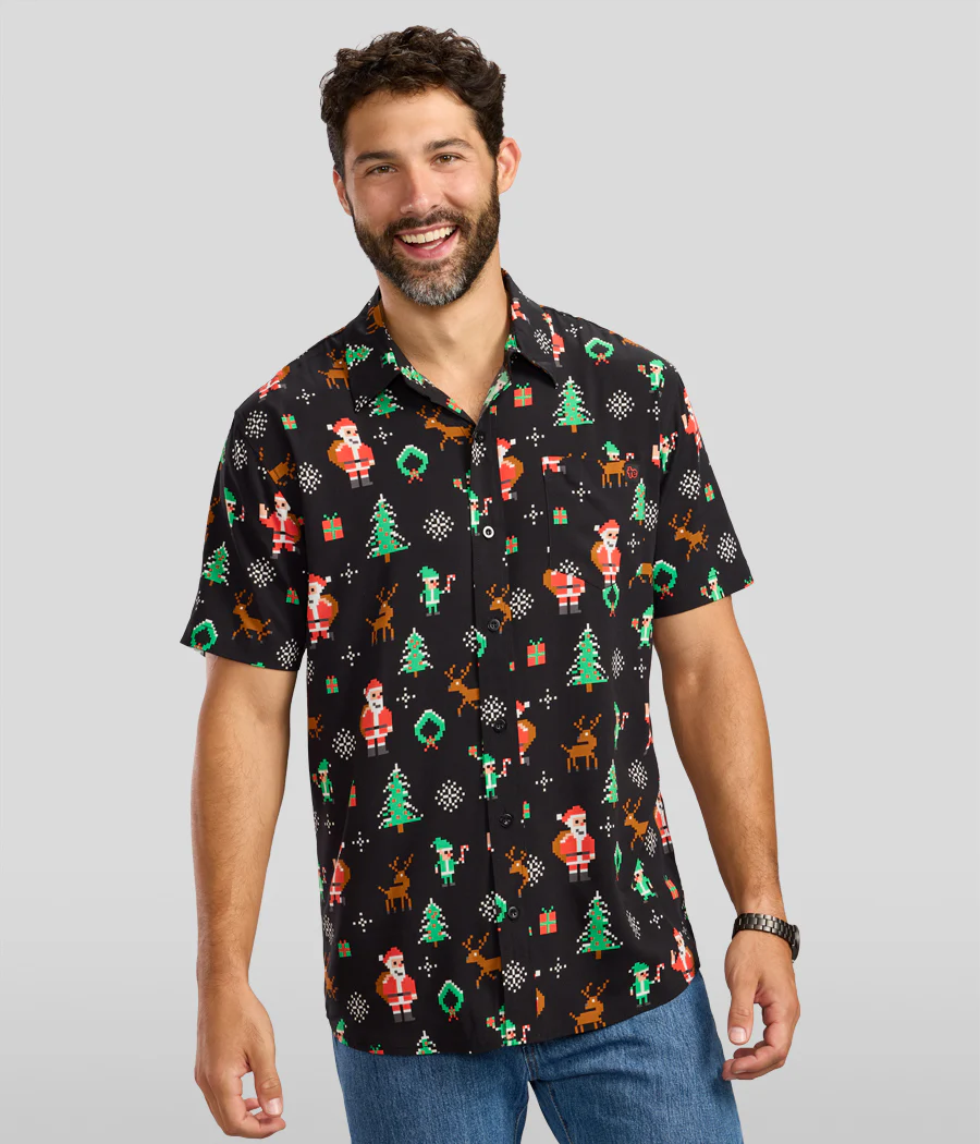 Men's 8-Bit Santa Button Down Shirt - Image 2