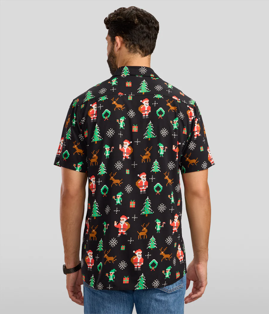 Men's 8-Bit Santa Button Down Shirt - Image 3