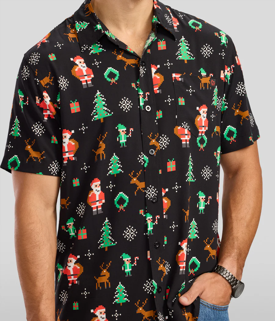 Men's 8-Bit Santa Button Down Shirt - Image 4
