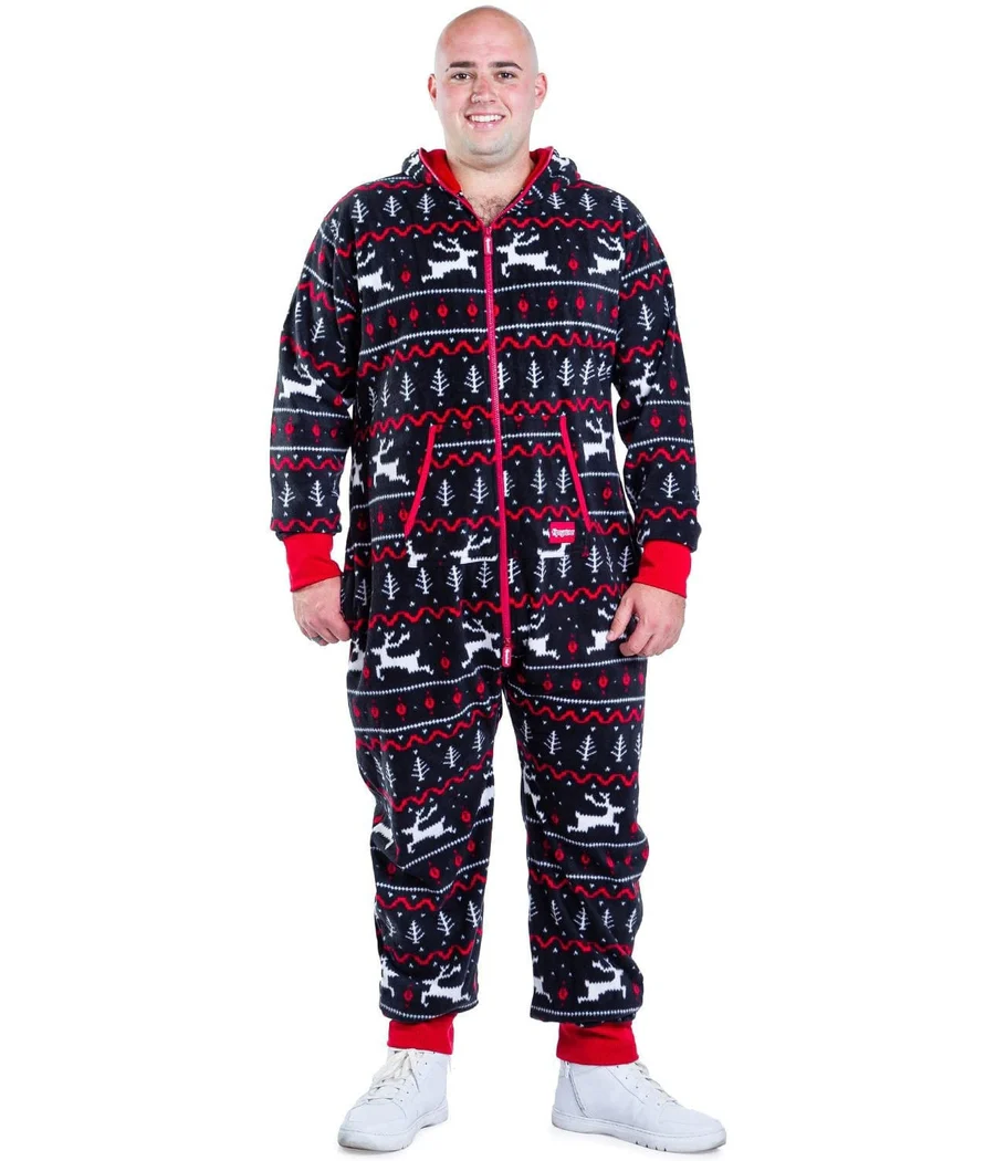 Men's Black and Red Fair Isle Big and Tall Jumpsuit - Image 3