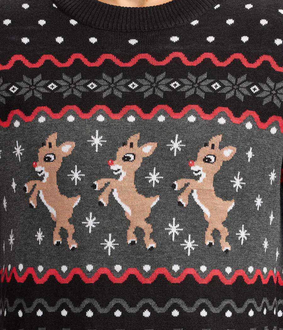 Men's Dark Fair Isle Rudolph Ugly Christmas Sweater - Image 3