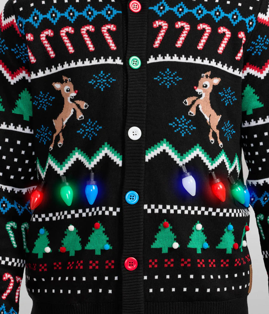 Men's Fair Isle Rudolph Light Up Christmas Cardigan Sweater - Image 4