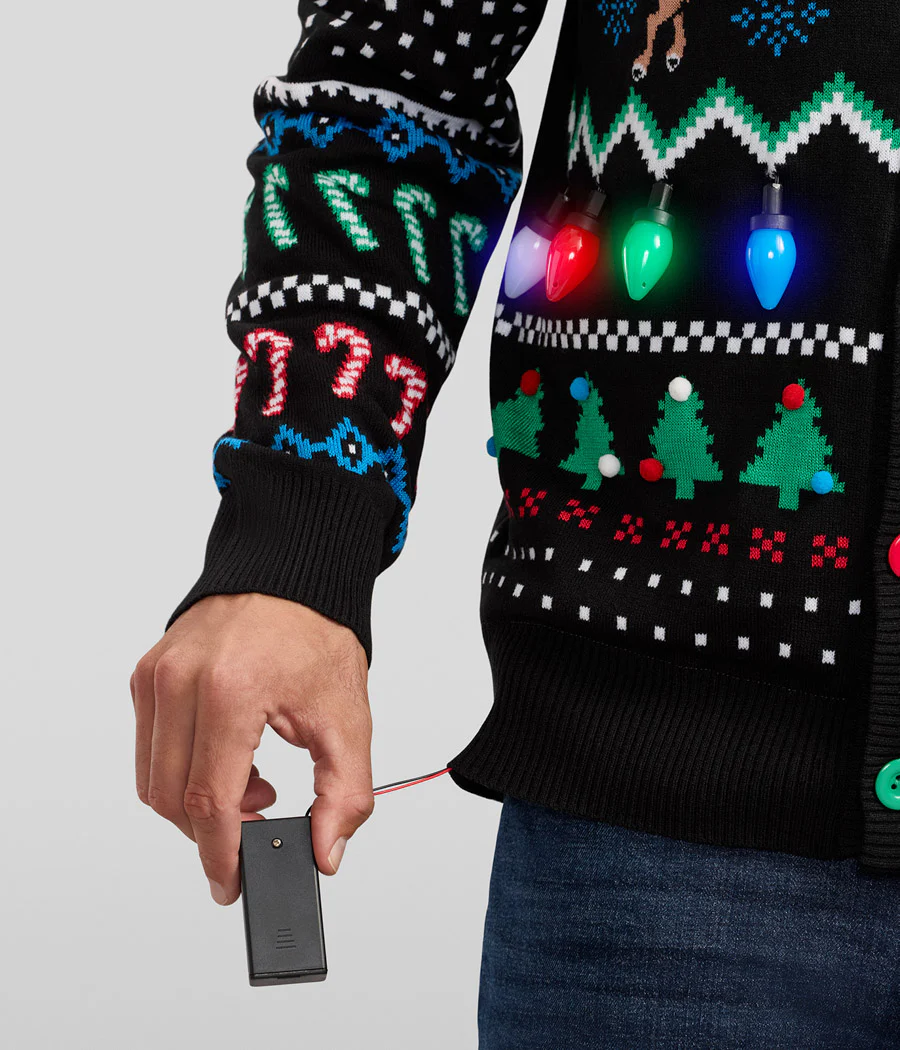Men's Fair Isle Rudolph Light Up Christmas Cardigan Sweater - Image 5