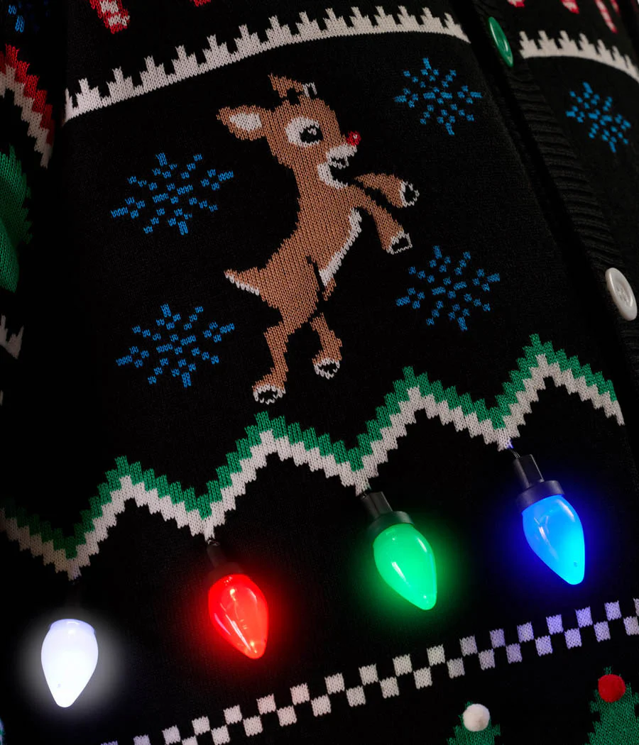 Men's Fair Isle Rudolph Light Up Christmas Cardigan Sweater - Image 7
