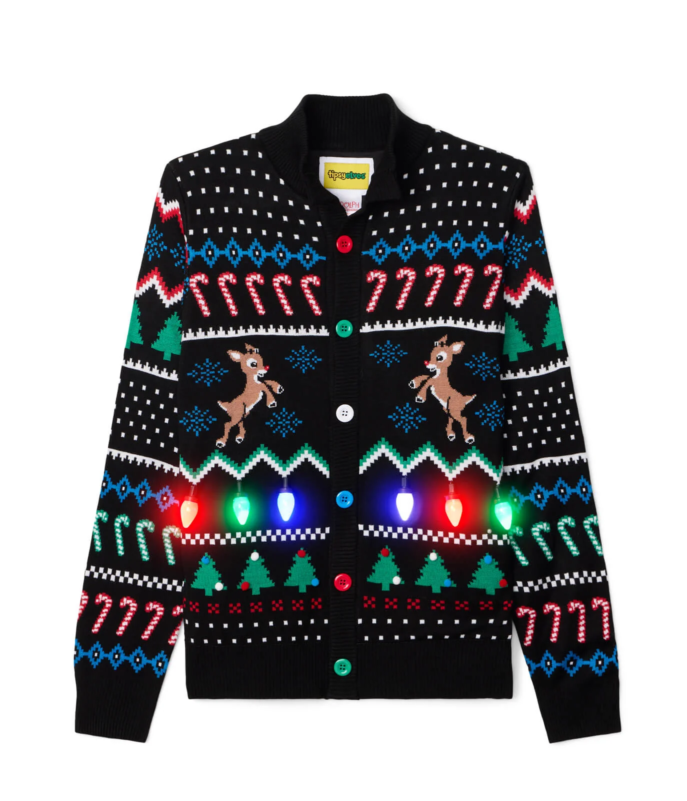 Men's Fair Isle Rudolph Light Up Christmas Cardigan Sweater - Image 9
