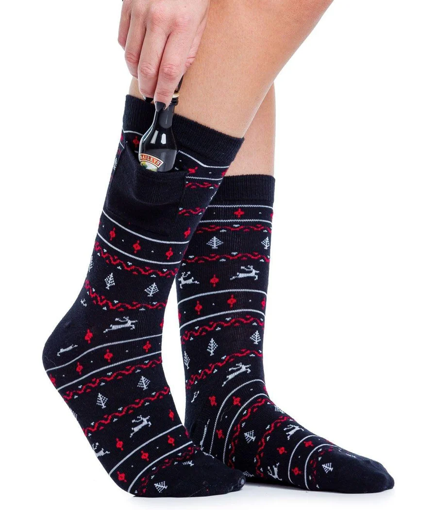 Men's Black Fair Isle Socks with Pocket (Fits Sizes 8-11M) - Image 2