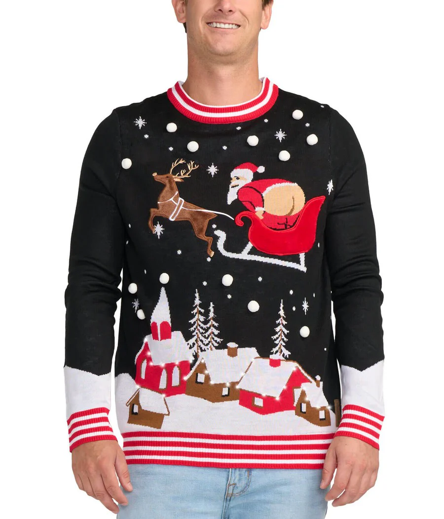 Men's Full Moon Santa Light Up Ugly Christmas Sweater - Image 4