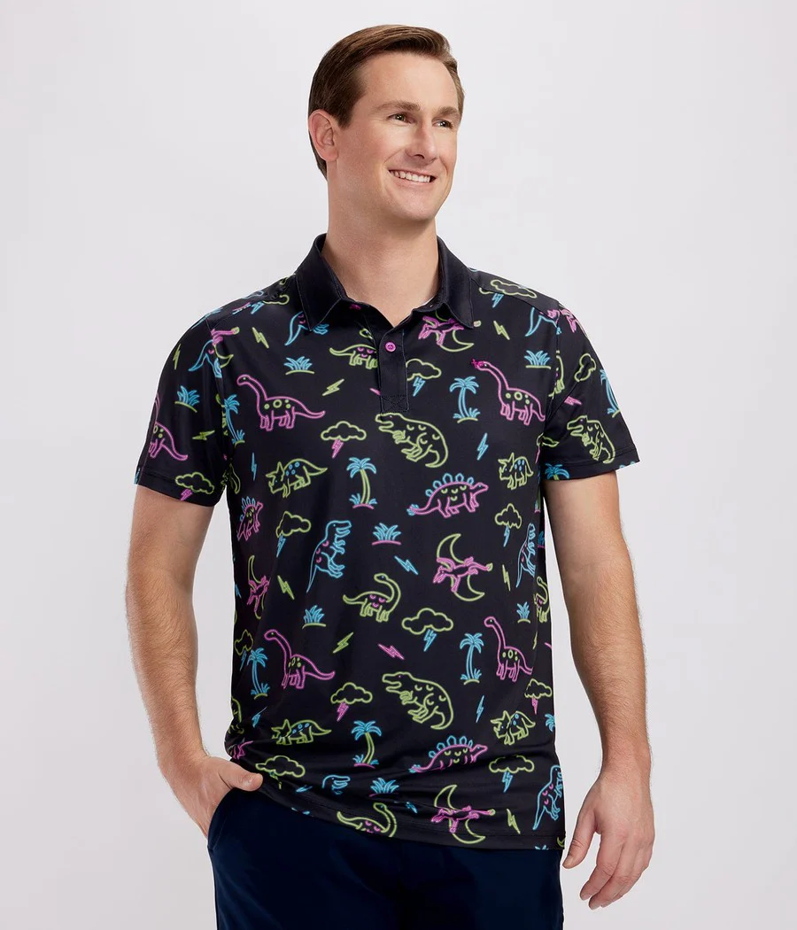 Men's Neon Dinosaur Disc Golf Polo - Image 2
