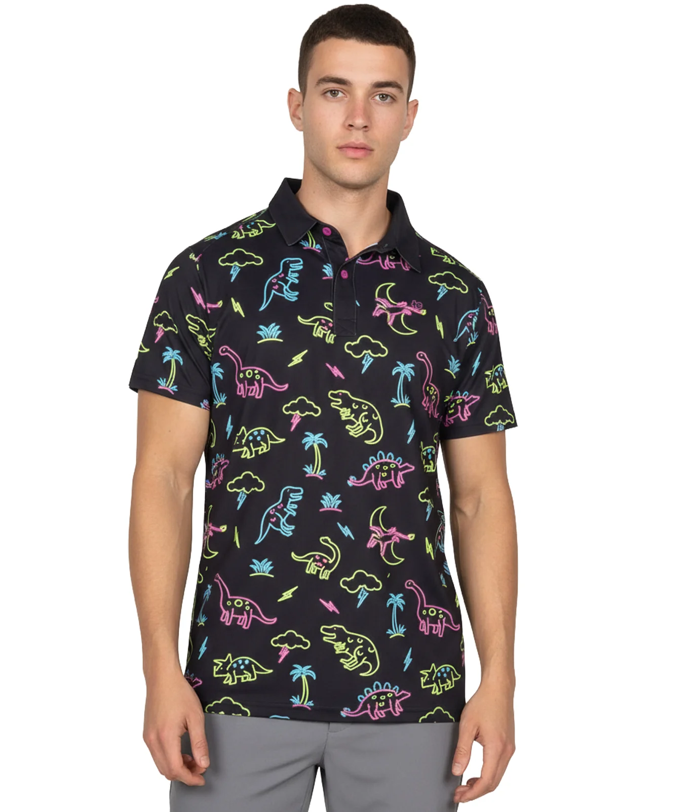 Men's Neon Dinosaur Golf Polo - Image 3