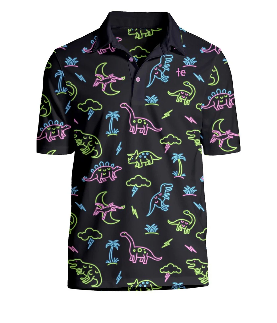 Men's Neon Dinosaur Disc Golf Polo - Image 4