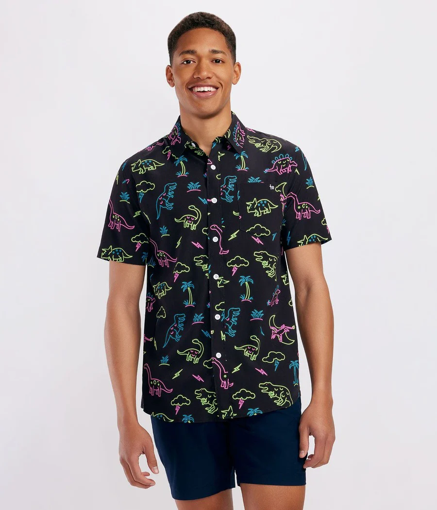 Men's Neon Dinosaur Hawaiian Shirt - Image 2