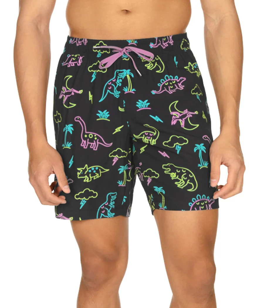 Neon Dinosaur Stretch Swim Trunks - 7.5" Inseam - Image 4