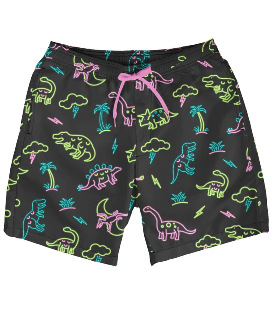 Neon Dinosaur Stretch Swim Trunks - 7.5" Inseam - Image 5