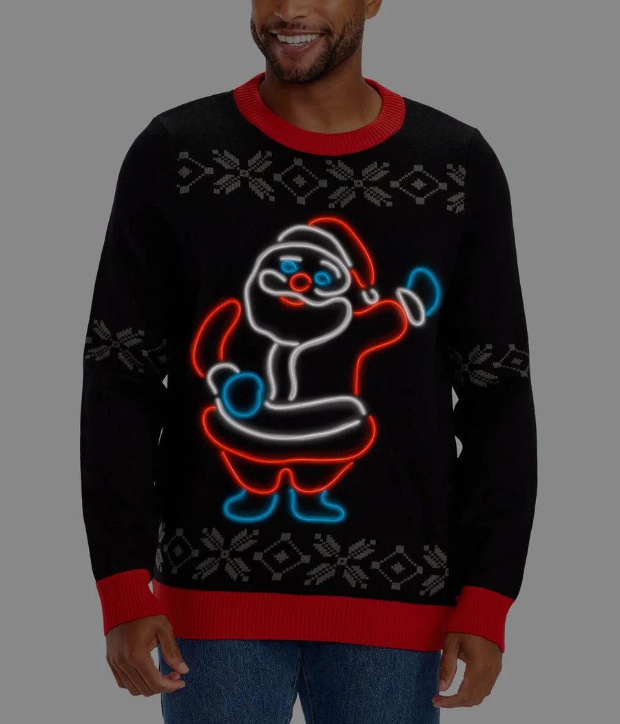 Men's Ho Ho Hello Neon LED Light Up Ugly Christmas Sweater - Image 3