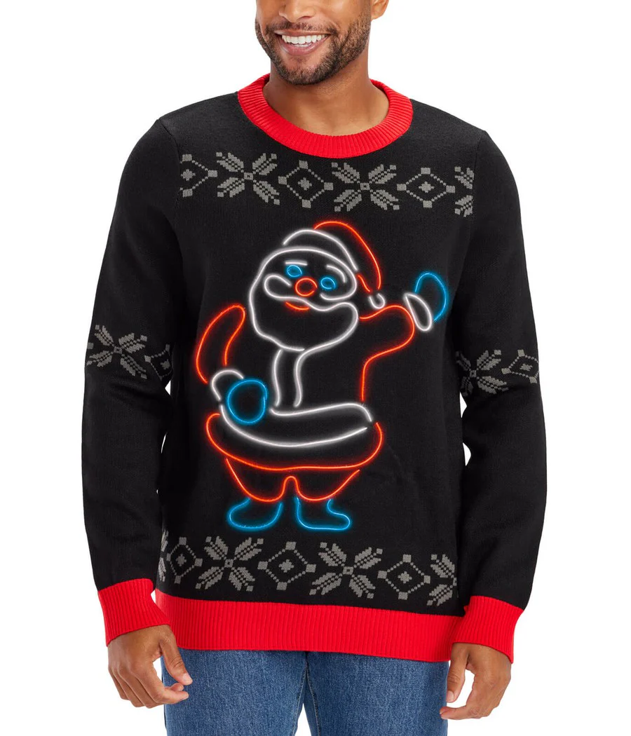 Men's Ho Ho Hello Neon LED Light Up Ugly Christmas Sweater - Image 4
