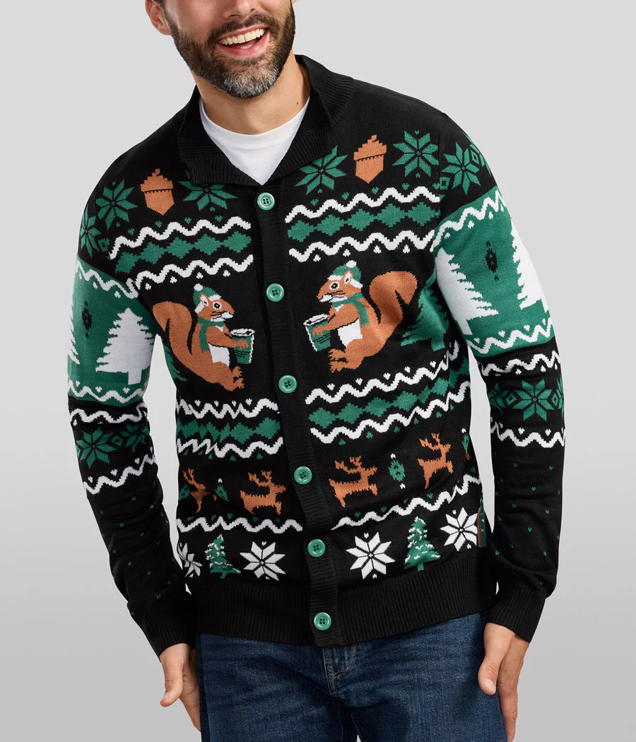 Men's Nutty Noel Ugly Christmas Cardigan Sweater - Image 2