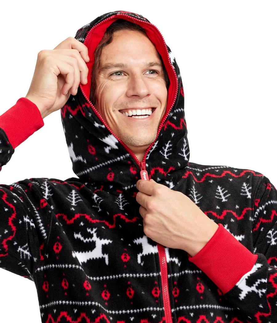 Men's Black and Red Fair Isle Jumpsuit - Image 3