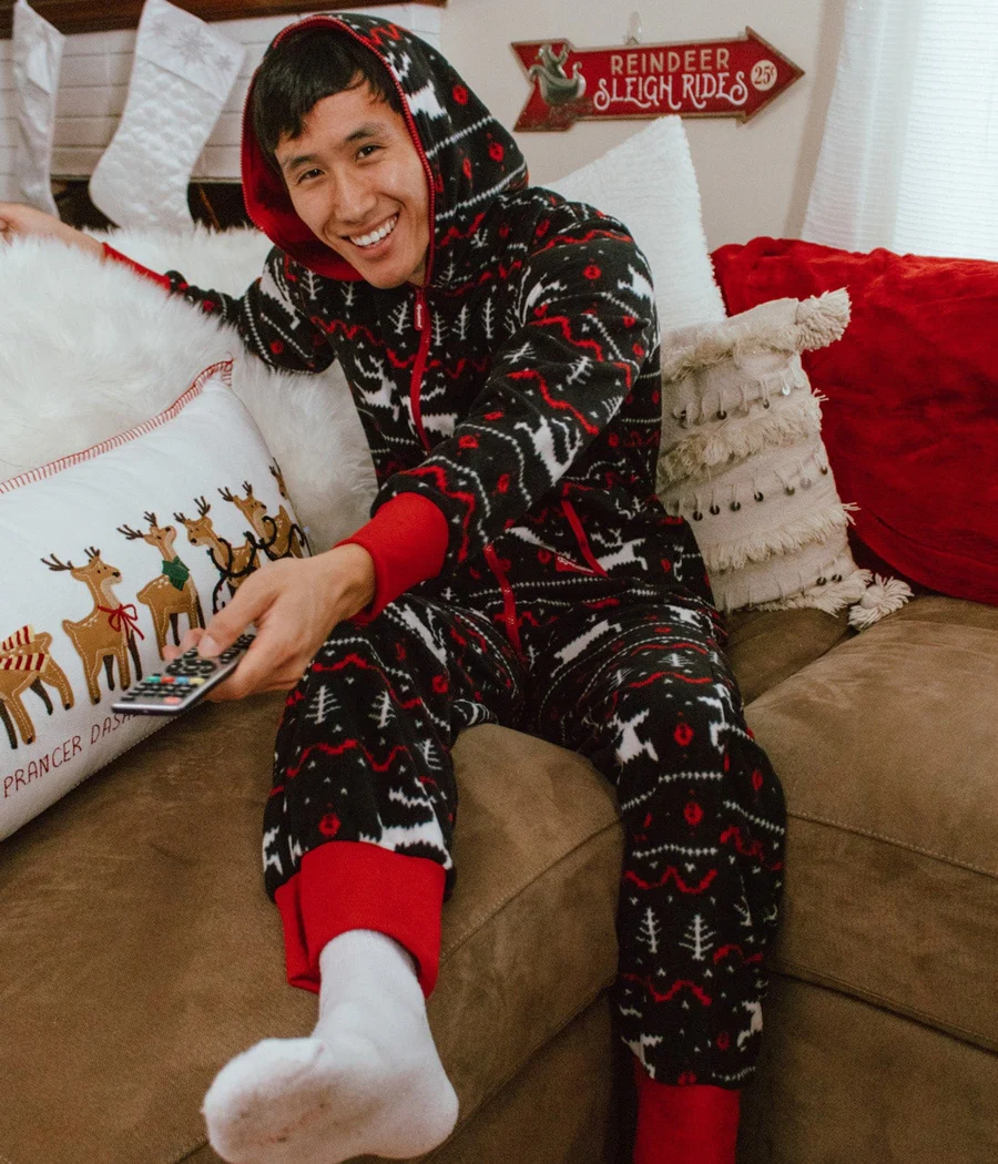 Men's Black and Red Fair Isle Jumpsuit - Image 6